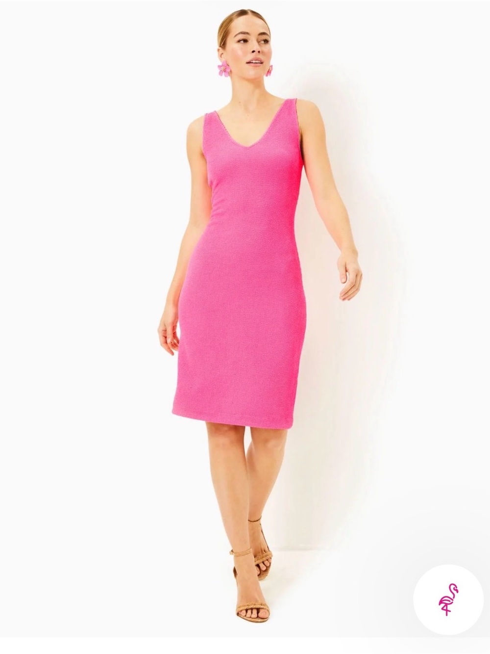Lilly Pulitzer Hot Pink Sleeveless V-Neck Midi Dress